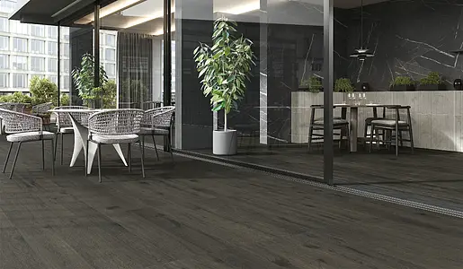 Grundflise, Effekt træ, Farve grå,sort, Uglaseret porcelænsstentøj, 20x120 cm, Overflade skridsikker