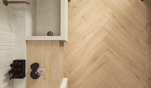 Grundflise, Effekt træ, Farve beige, Uglaseret porcelænsstentøj, 20x120 cm, Overflade mat