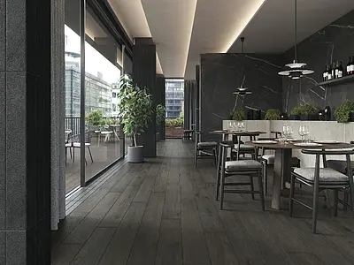 Grundflise, Effekt træ, Farve grå,sort, Uglaseret porcelænsstentøj, 20x120 cm, Overflade skridsikker