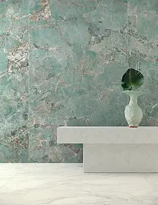 Taustalaatta, Teema luonnonkivi,other marbles, Väri vihreä väri, Lasitettu porcellanato-laatta, 120x278 cm, Pinta kiillotettu