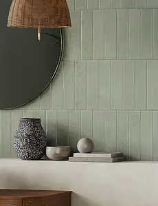 Background tile, Effect brick, Color green, Glazed porcelain stoneware, 6x24 cm, Finish Honed