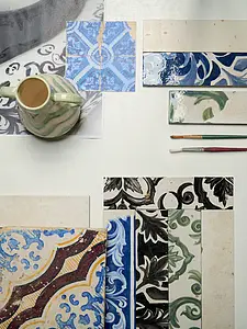 Color green, Style patchwork, Background tile, Glazed porcelain stoneware, 6x24 cm, Finish glossy