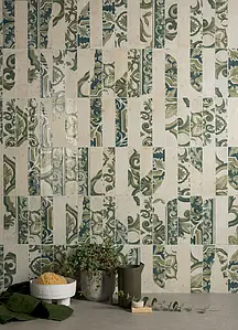 Grundflise, Farve grøn, Stil patchwork, Glaseret porcelænsstentøj, 6x24 cm, Overflade blank