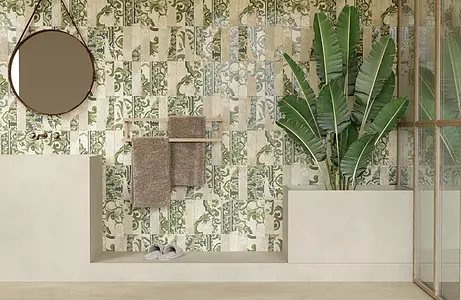 Background tile, Color green, Style patchwork, Glazed porcelain stoneware, 6x24 cm, Finish glossy