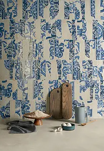 Azulejo base, Color azul oscuro, Estilo patchwork, Gres porcelánico esmaltado, 6x24 cm, Acabado brillo