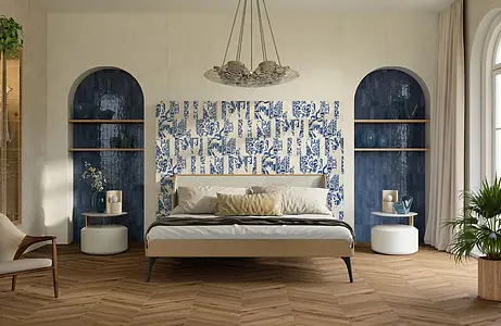Grundflise, Farve marineblå, Stil patchwork, Glaseret porcelænsstentøj, 6x24 cm, Overflade blank