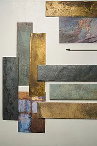Bakgrundskakel, Textur guld och ädelmetaller, Färg gul, Glaserad granitkeramik, 6x24 cm, Yta matt