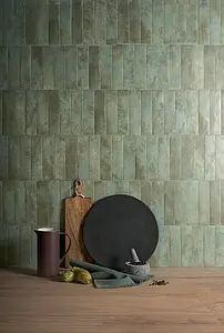 Background tile, Effect metal, Color green, Glazed porcelain stoneware, 6x24 cm, Finish matte