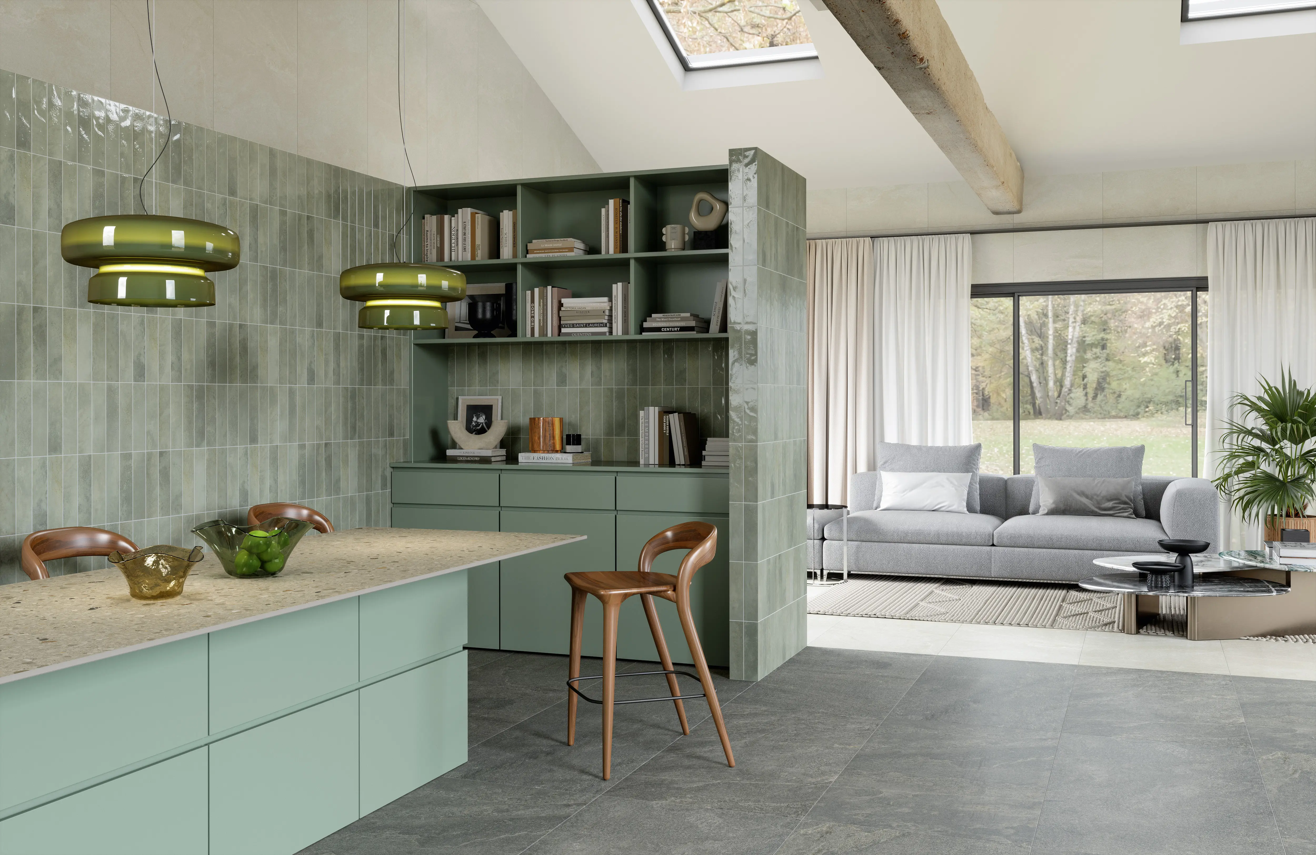 Background tile, Effect quartzite, Color white, Unglazed porcelain stoneware, 60x120 cm, Finish antislip