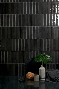 Фоновая плитка, Цвет чёрный, Глазурованный керамогранит, 6x24 см, Поверхность глянцевая