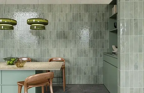 Background tile, Color green, Glazed porcelain stoneware, 6x24 cm, Finish glossy