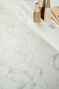 Background tile, Effect statuario, Color white, Unglazed porcelain stoneware, 21.6x25 cm, Finish matte