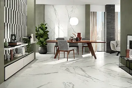 Background tile, Effect statuario, Color white, Glazed porcelain stoneware, 120x120 cm, Finish Honed