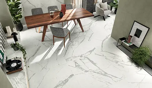 Background tile, Effect statuario, Color white, Glazed porcelain stoneware, 120x120 cm, Finish Honed