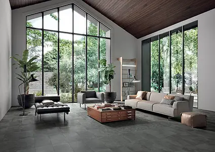 Grundflise, Effekt beton, Farve sort, Uglaseret porcelænsstentøj, 30x60 cm, Overflade mat