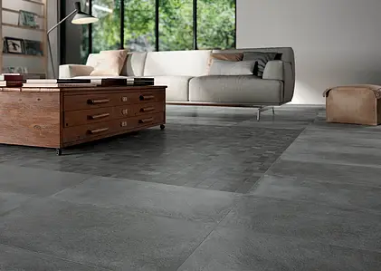 Grundflise, Effekt beton, Farve sort, Uglaseret porcelænsstentøj, 30x60 cm, Overflade mat