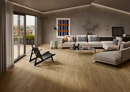 Background tile, Effect wood, Color beige, Unglazed porcelain stoneware, 20x120 cm, Finish antislip