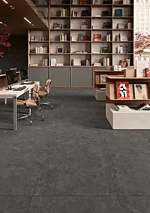 Grundflise, Effekt andre sten, Farve sort, Uglaseret porcelænsstentøj, 120x120 cm, Overflade skridsikker