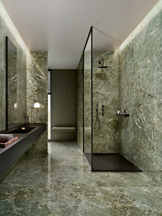 Background tile, Effect amazonite, Color green, Unglazed porcelain stoneware, 100x100 cm, Finish polished