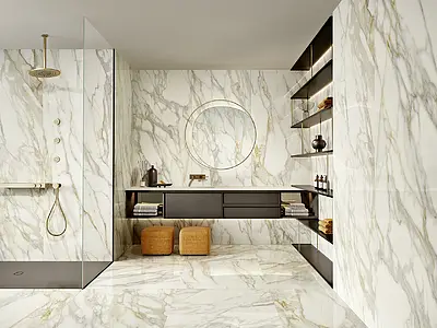 Background tile, Effect stone,calacatta, Color white, Unglazed porcelain stoneware, 100x300 cm, Finish polished