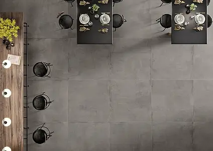 Grundflise, Effekt beton, Farve grå, Uglaseret porcelænsstentøj, 120x120 cm, Overflade mat