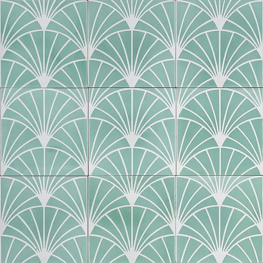 Background tile, Color green,beige, Style handmade,designer, Cement, 20x20 cm, Finish matte