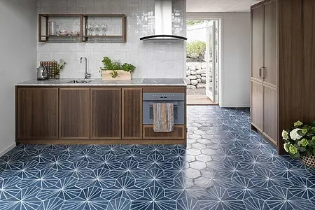 Background tile, Color navy blue,white, Style handmade,designer, Cement, 20x23 cm, Finish matte