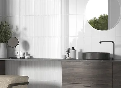 Background tile, Effect unicolor, Color white, Ceramics, 12x35 cm, Finish glossy