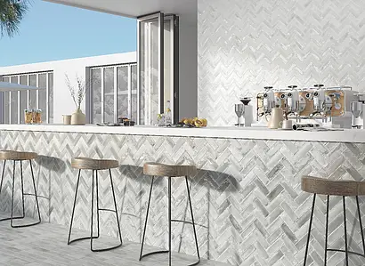 Background tile, Color white, Style zellige, Glazed porcelain stoneware, 5x15 cm, Finish glossy