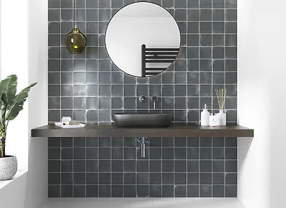 Background tile, Color black, Style zellige, Glazed porcelain stoneware, 12x12 cm, Finish matte