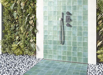 Background tile, Color green, Style zellige, Glazed porcelain stoneware, 12x12 cm, Finish matte