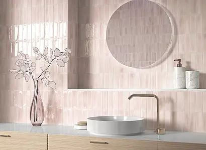 Background tile, Color pink, Style zellige, Glazed porcelain stoneware, 5x15 cm, Finish matte