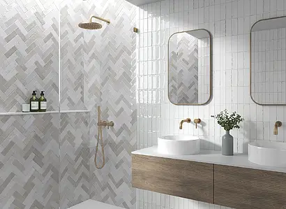 Background tile, Color white, Style zellige, Glazed porcelain stoneware, 5x15 cm, Finish glossy