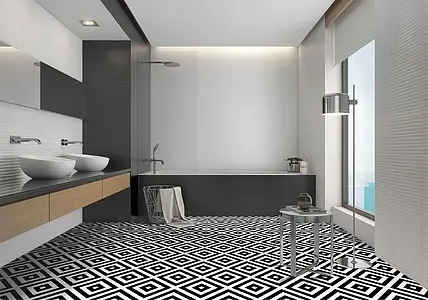 Background tile, Effect faux encaustic tiles, Color black & white, Glazed porcelain stoneware, 20x20 cm, Finish matte