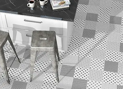 Background tile, Color black & white, Style patchwork, Glazed porcelain stoneware, 20x20 cm, Finish matte