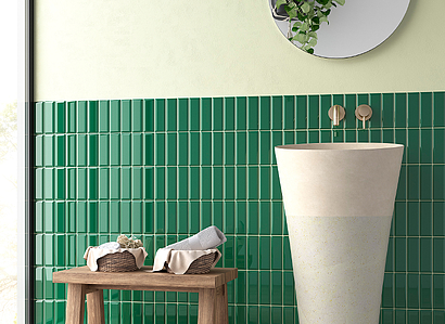 Background tile, Effect unicolor, Color green, Style metro, Glazed porcelain stoneware, 5x15 cm, Finish glossy