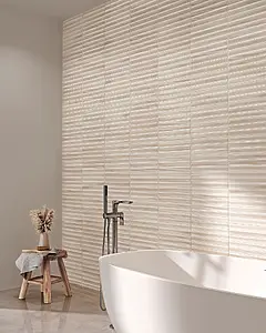 Piastrella di fondo, Effetto legno, Colore beige, Ceramica, 12x35 cm, Superficie opaca