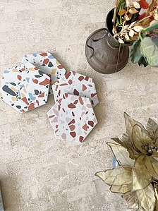 Carrelage, Effet terrazzo, Teinte rouge,rose,multicolore, Grès cérame émaillé, 14x16 cm, Surface mate