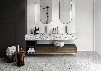 Background tile, Effect terrazzo, Color grey, Glazed porcelain stoneware, 14x16 cm, Finish matte