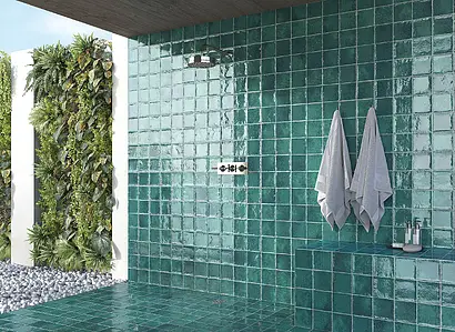 Background tile, Color green, Style zellige, Glazed porcelain stoneware, 12x12 cm, Finish glossy