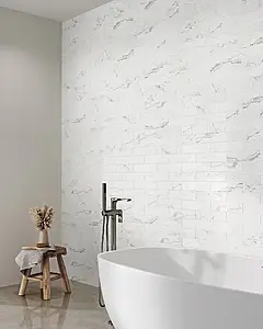 Background tile, Effect other marbles, Color white, Glazed porcelain stoneware, 7x28 cm, Finish matte