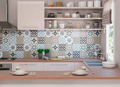 Background tile, Color multicolor, Style patchwork, Glazed porcelain stoneware, 20x20 cm, Finish matte
