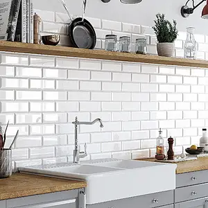 Background tile, Effect unicolor, Color white, Style metro, Ceramics, 7.5x22.5 cm, Finish glossy