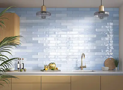 Background tile, Color sky blue, Style zellige, Glazed porcelain stoneware, 7x28 cm, Finish glossy