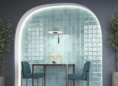 Background tile, Color green, Style zellige, Glazed porcelain stoneware, 12x12 cm, Finish glossy