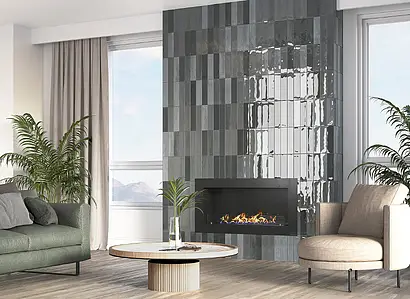 Background tile, Color black, Style zellige, Glazed porcelain stoneware, 7x28 cm, Finish glossy