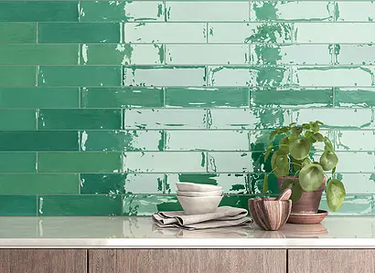 Background tile, Color green, Style zellige, Glazed porcelain stoneware, 7x28 cm, Finish glossy