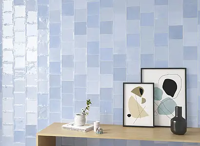 Background tile, Color sky blue, Style zellige, Glazed porcelain stoneware, 12x12 cm, Finish glossy