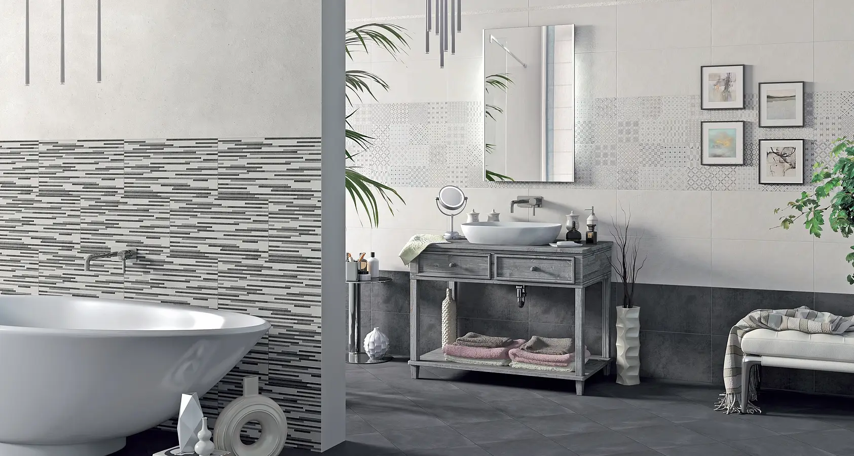 Background tile, Color grey, Ceramics, 26.1x52.2 cm, Finish matte