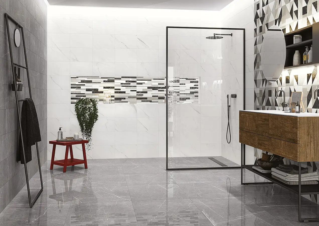 Mosaic effect tiles, Effect stone,other marbles, Color grey,black,white,black & white, Ceramics, 25x40 cm, Finish matte